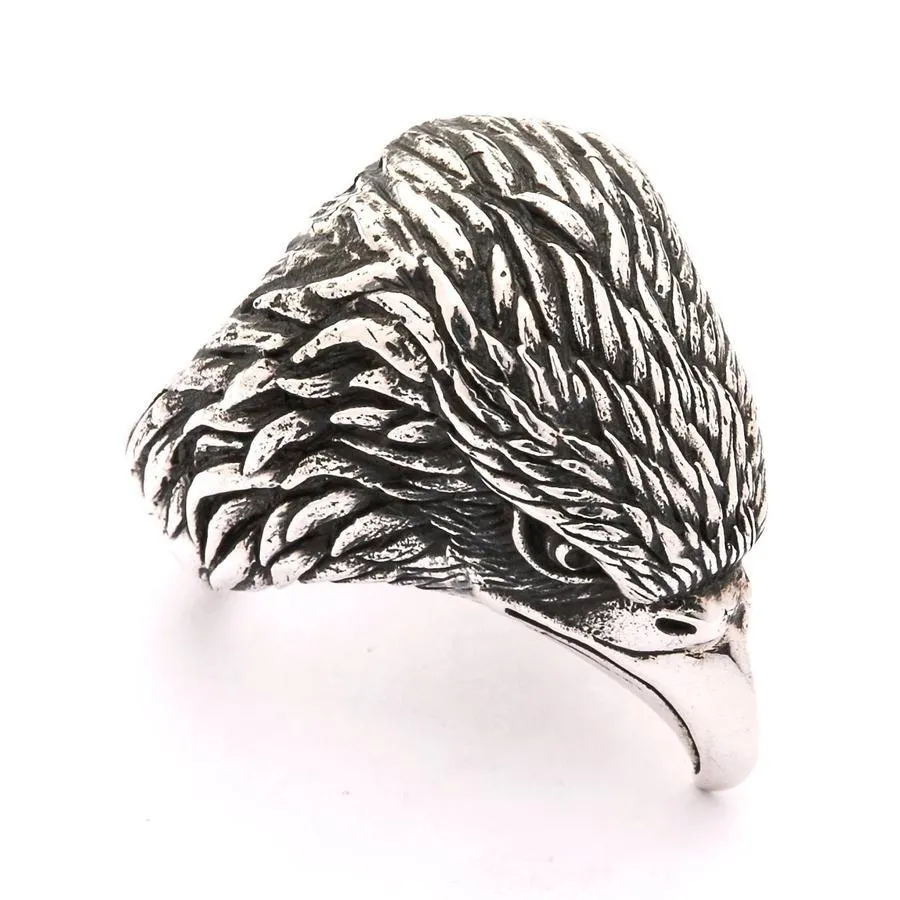 Sterling Silver Eagle Head Biker Ring