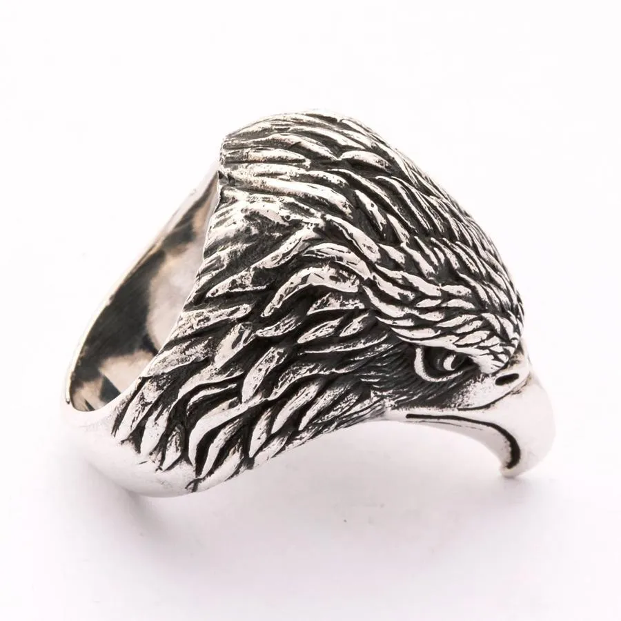 Sterling Silver Eagle Head Biker Ring