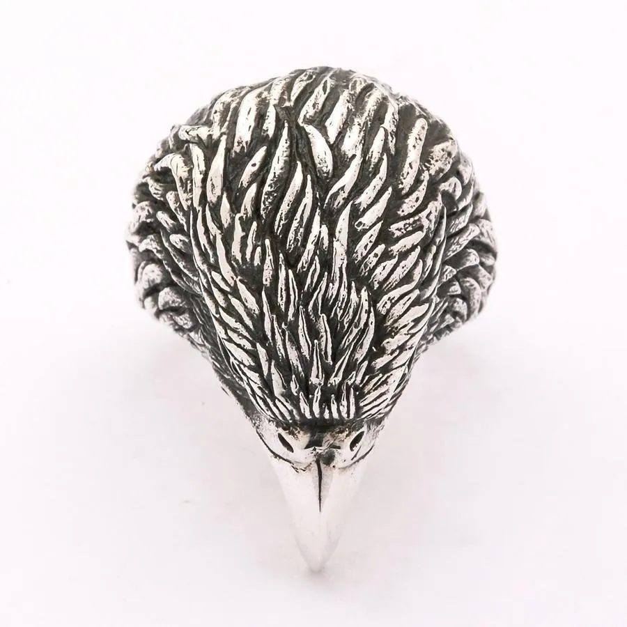 Sterling Silver Eagle Head Biker Ring