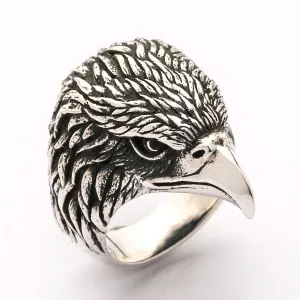 Sterling Silver Eagle Head Biker Ring