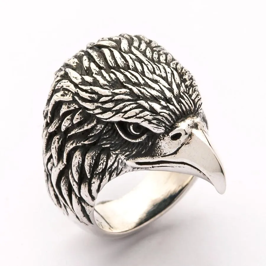Sterling Silver Eagle Head Biker Ring