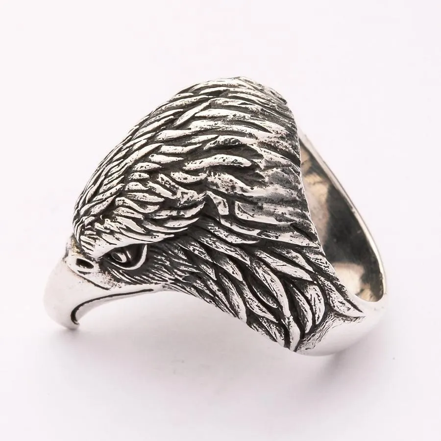 Sterling Silver Eagle Head Biker Ring