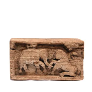 Teak Elephant & Lion Panel From Himachal Pradesh - 18thC