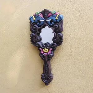 Timberdec Elephant Wooden Mirror Frame, Antique Handmade Wooden Animal Design Mirror Frame, Wall Hanging Mirror Frame, Indian fine Arts/Artistic & Decorative (Pack of 1)