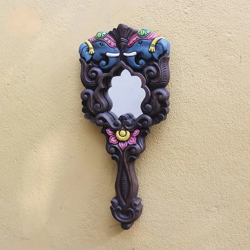 Timberdec Elephant Wooden Mirror Frame, Antique Handmade Wooden Animal Design Mirror Frame, Wall Hanging Mirror Frame, Indian fine Arts/Artistic & Decorative (Pack of 1)
