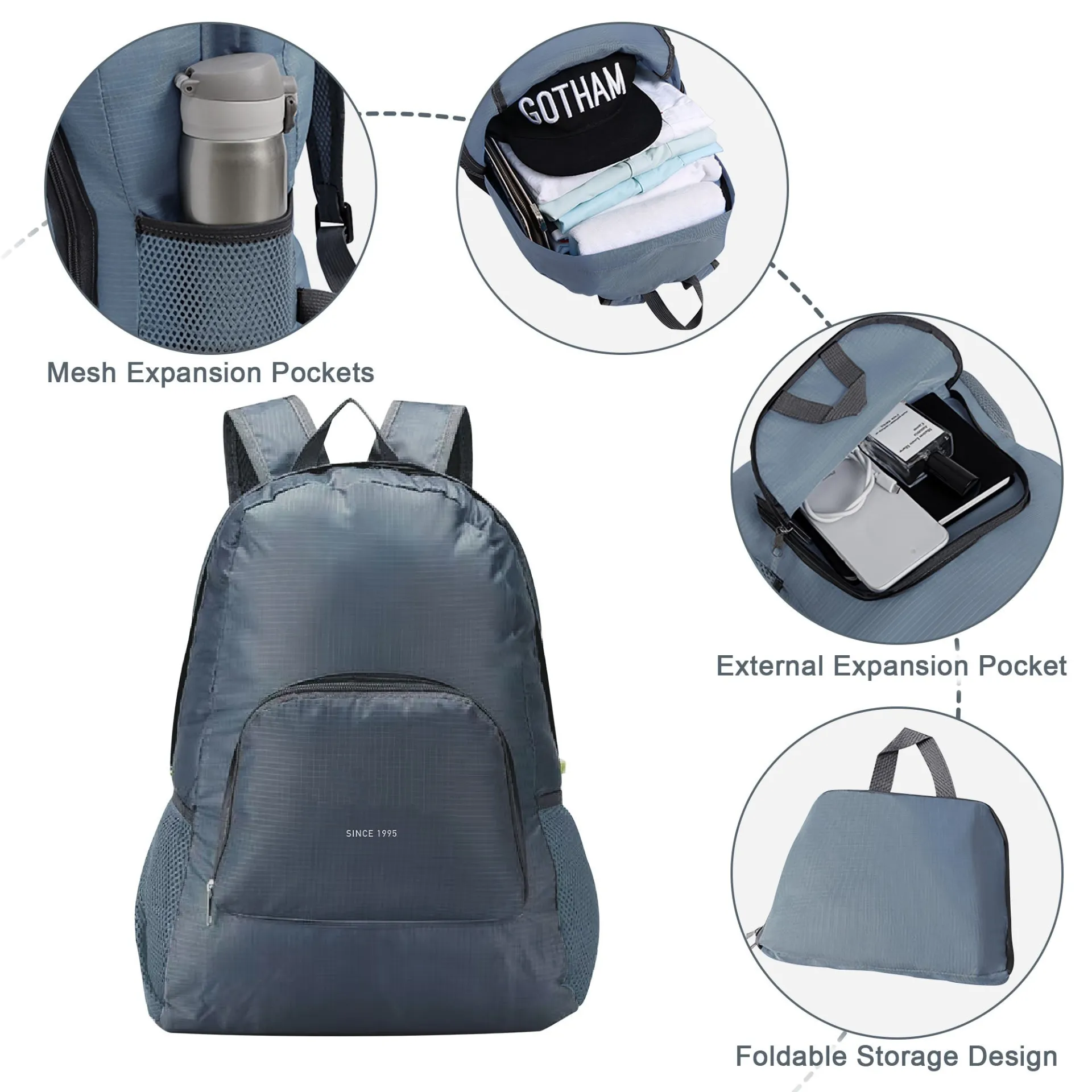 Ultimate 5-Piece Travel Companion Set: Expandable Duffel & Foldable Backpack in Sleek Grey with 360° Spinner Wheels & TSA Lock
