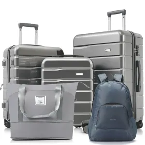 Ultimate 5-Piece Travel Companion Set: Expandable Duffel & Foldable Backpack in Sleek Grey with 360° Spinner Wheels & TSA Lock