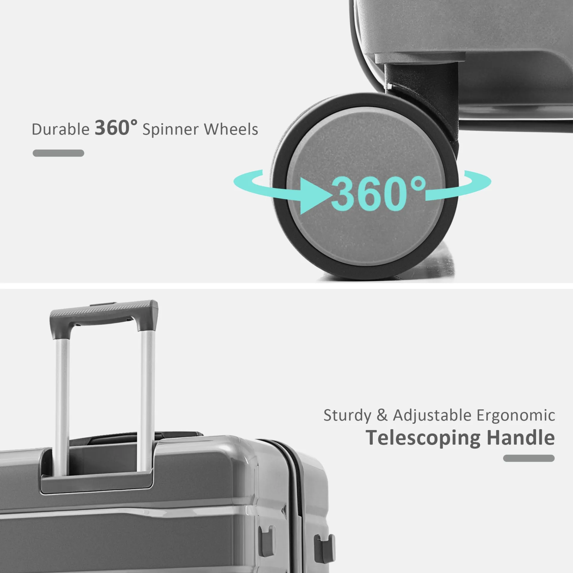 Ultimate 5-Piece Travel Companion Set: Expandable Duffel & Foldable Backpack in Sleek Grey with 360° Spinner Wheels & TSA Lock