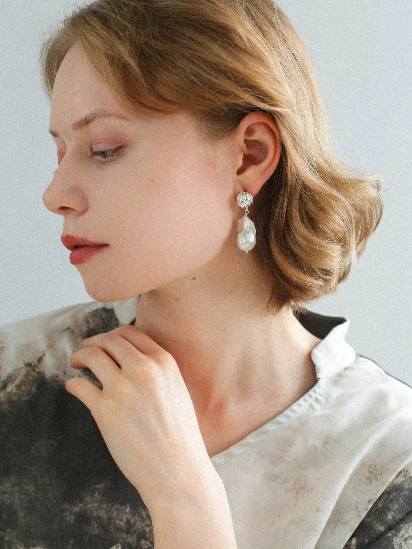Undercurrent Silver Shell Baroque Pearl Drop Earrings