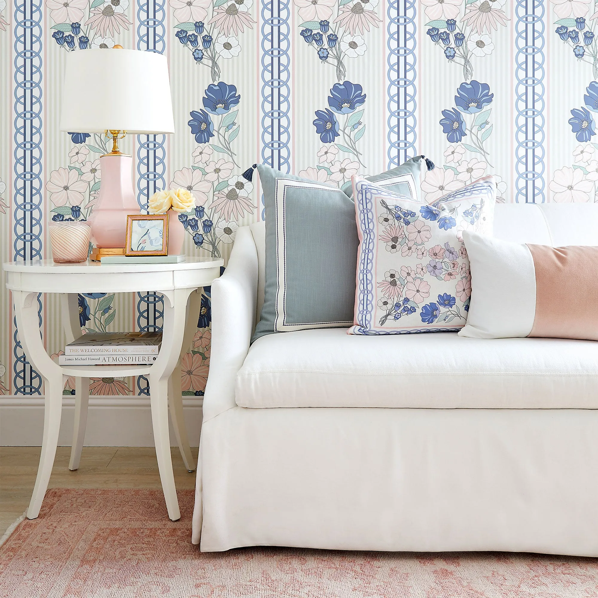 Velvet Broad Stripe Pillow in Rose