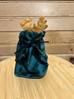 Velveteen Candy Pouch - Green with Reindeer Antlers
