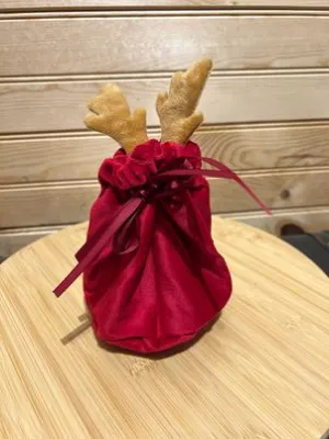 Velveteen  Candy Pouch - Red with Reindeer Antlers