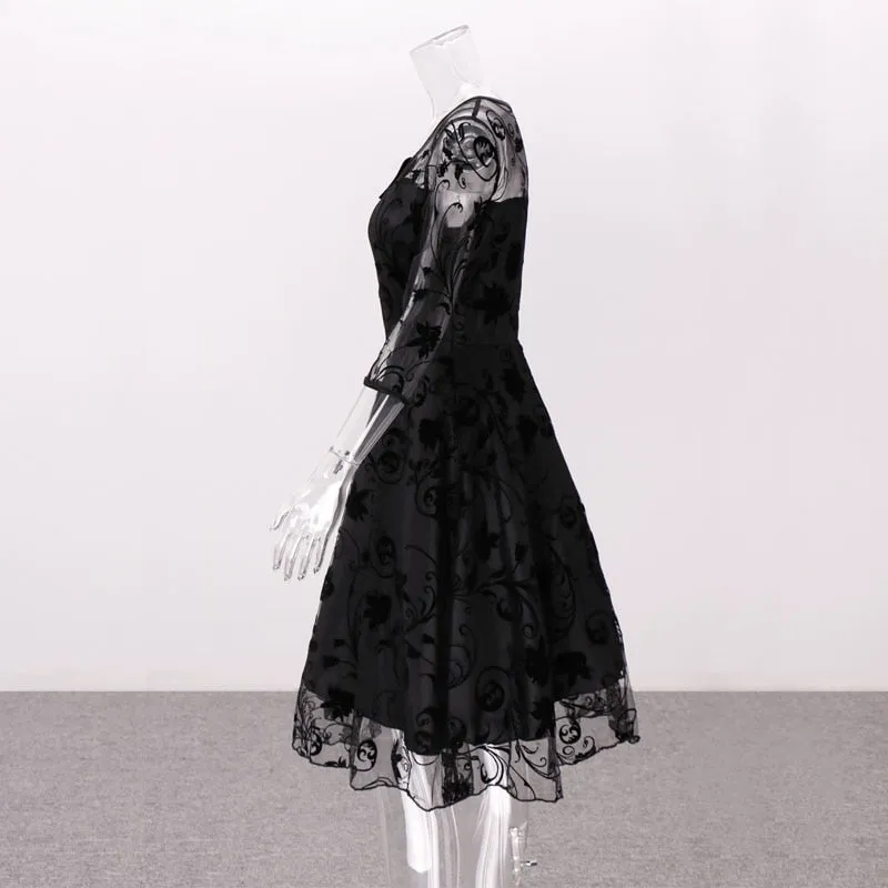 VenusFox Black Vintage Retro Elegant Lace Dress