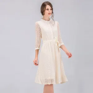 VenusFox Women Vintage Elegant Sweet Lace Solid Lace Dress