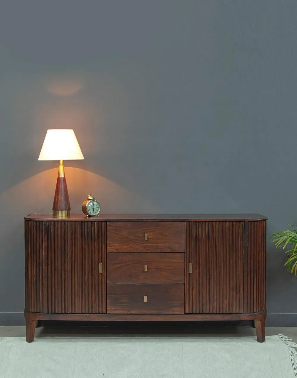 Vintage Flute Mango Wood Sideboard Cabinet