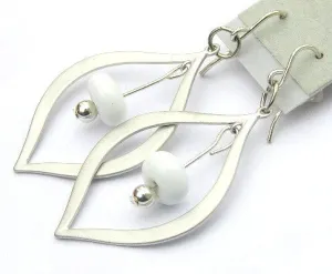 White Beaded Silver Teardrop Earrings