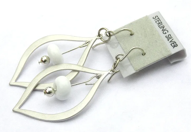 White Beaded Silver Teardrop Earrings
