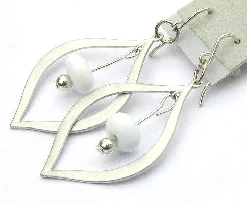 White Beaded Silver Teardrop Earrings
