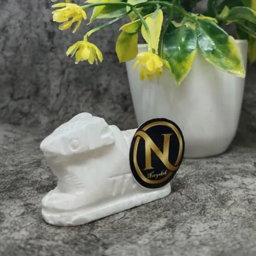 White Marble Nandi Idol Sculpture, Small Figurine Showpiece for Home Decor