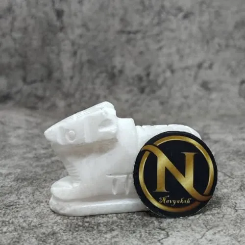 White Marble Nandi Idol Sculpture, Small Figurine Showpiece for Home Decor