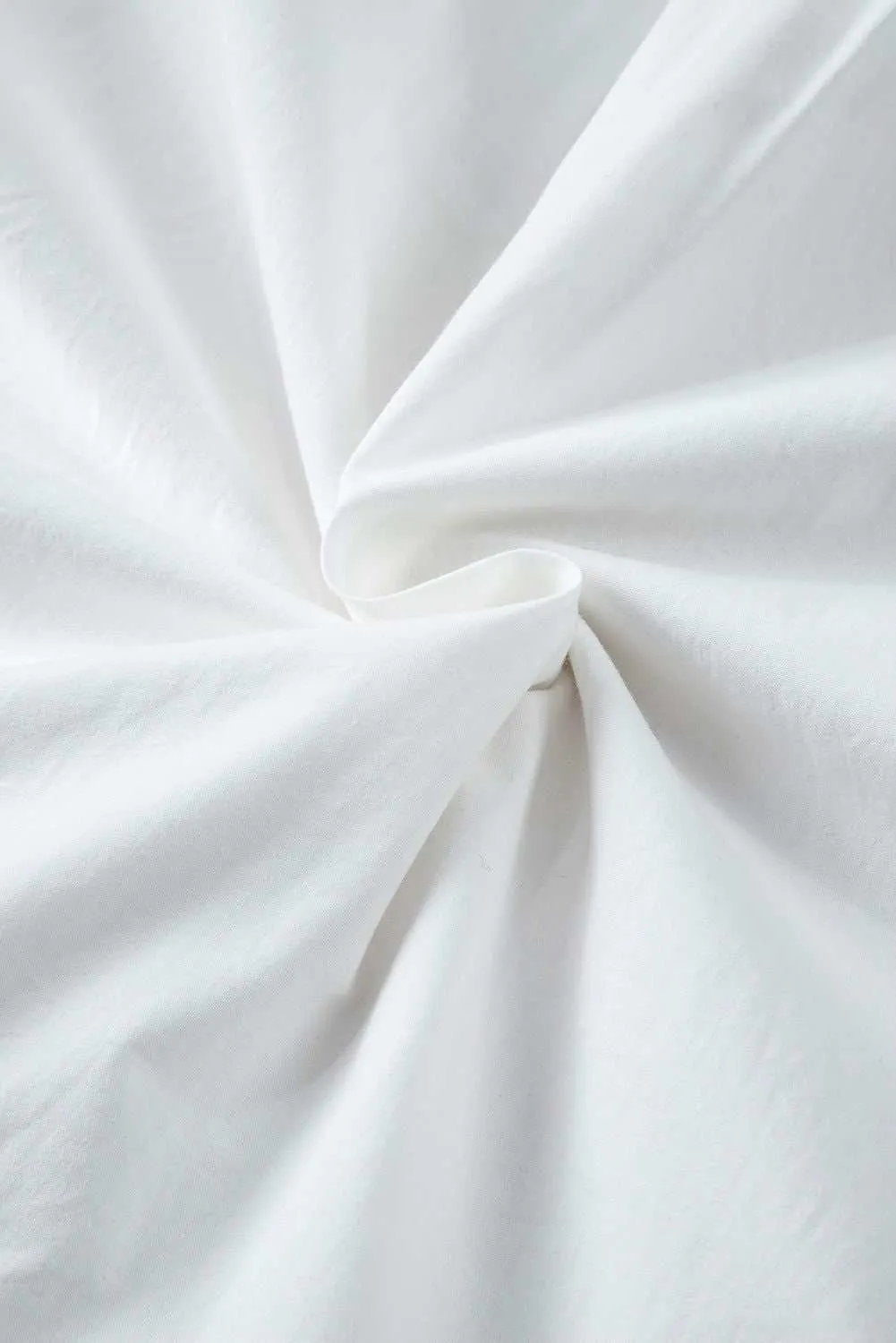 White Solid Color Ruched Bubble Sleeve V Neck Shirt