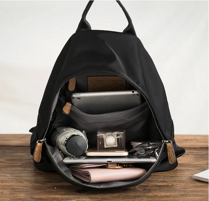Women's Black Nylon Backpack Waterproof Rucksack For Women