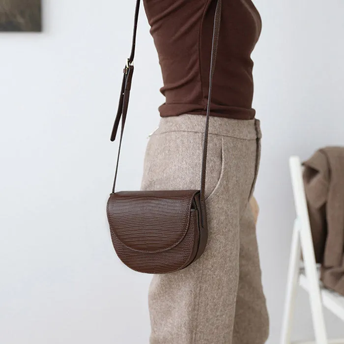 Womens Small Tan Leather Crossbody Saddle Bag Satchel Bag Purse for Women