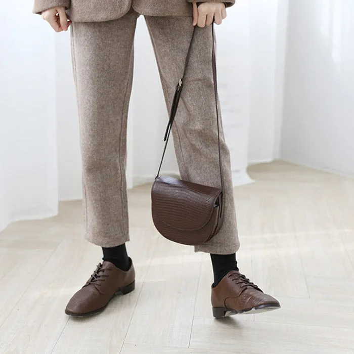 Womens Small Tan Leather Crossbody Saddle Bag Satchel Bag Purse for Women