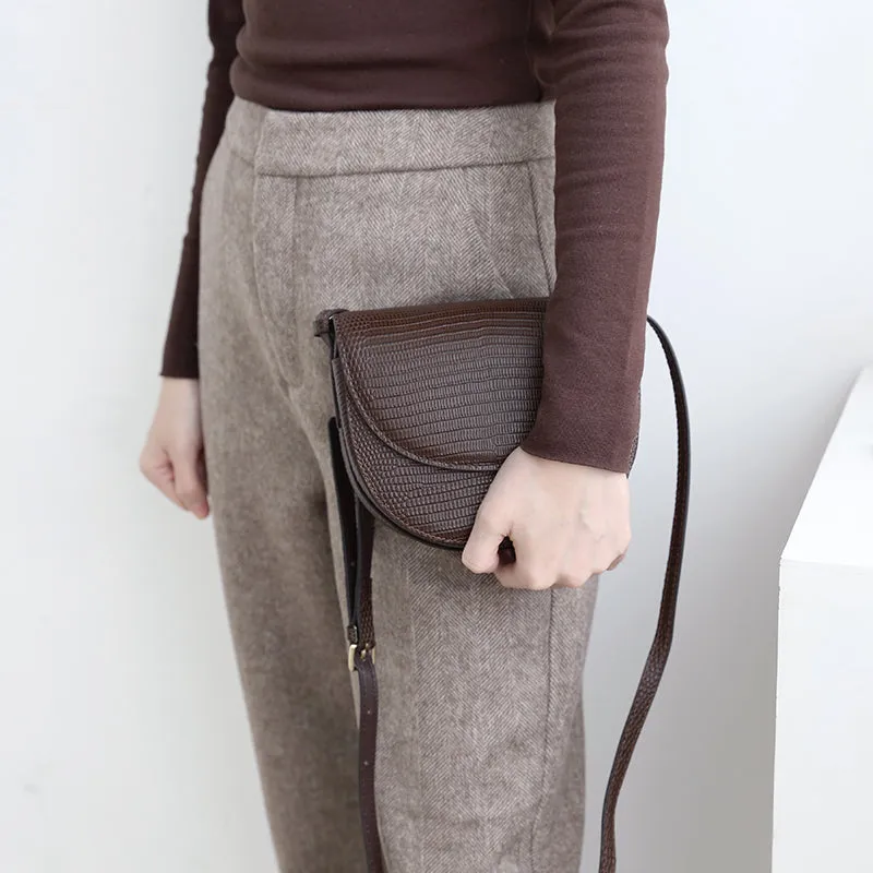 Womens Small Tan Leather Crossbody Saddle Bag Satchel Bag Purse for Women