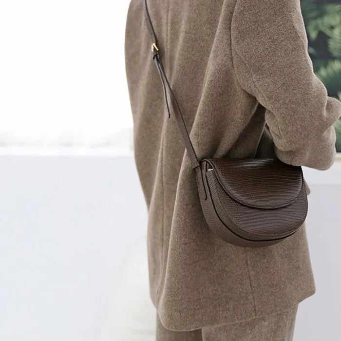 Womens Small Tan Leather Crossbody Saddle Bag Satchel Bag Purse for Women