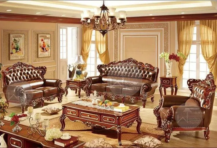Wooden Twist Royal Antique Brown Hand Carved Teak Wood Sofa Set 3 1 1