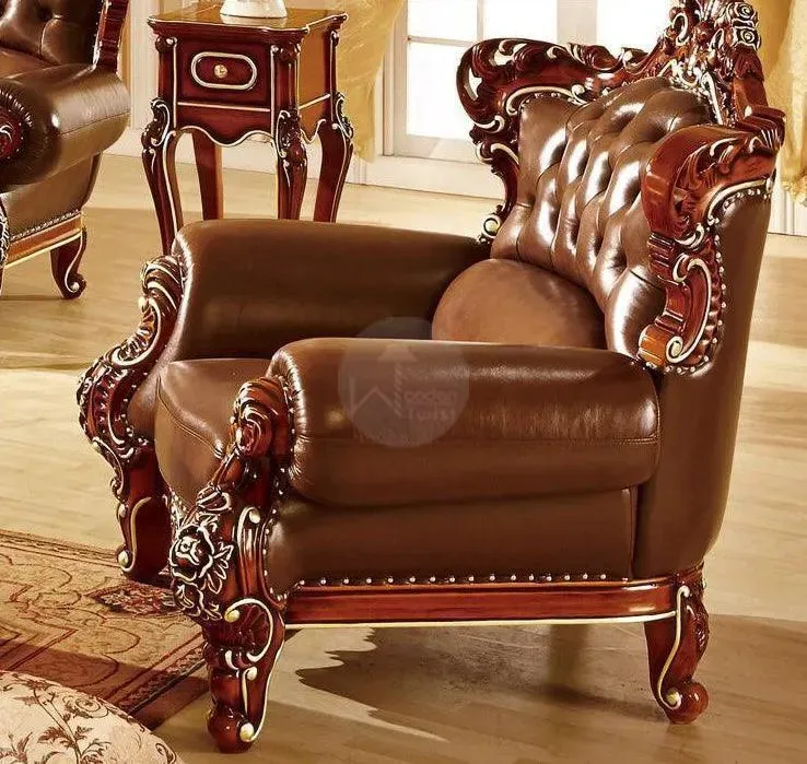 Wooden Twist Royal Antique Brown Hand Carved Teak Wood Sofa Set 3 1 1