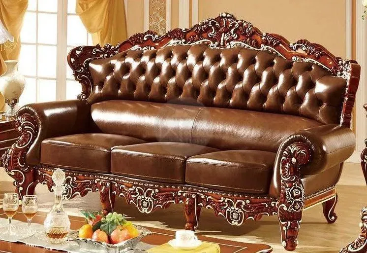 Wooden Twist Royal Antique Brown Hand Carved Teak Wood Sofa Set 3 1 1
