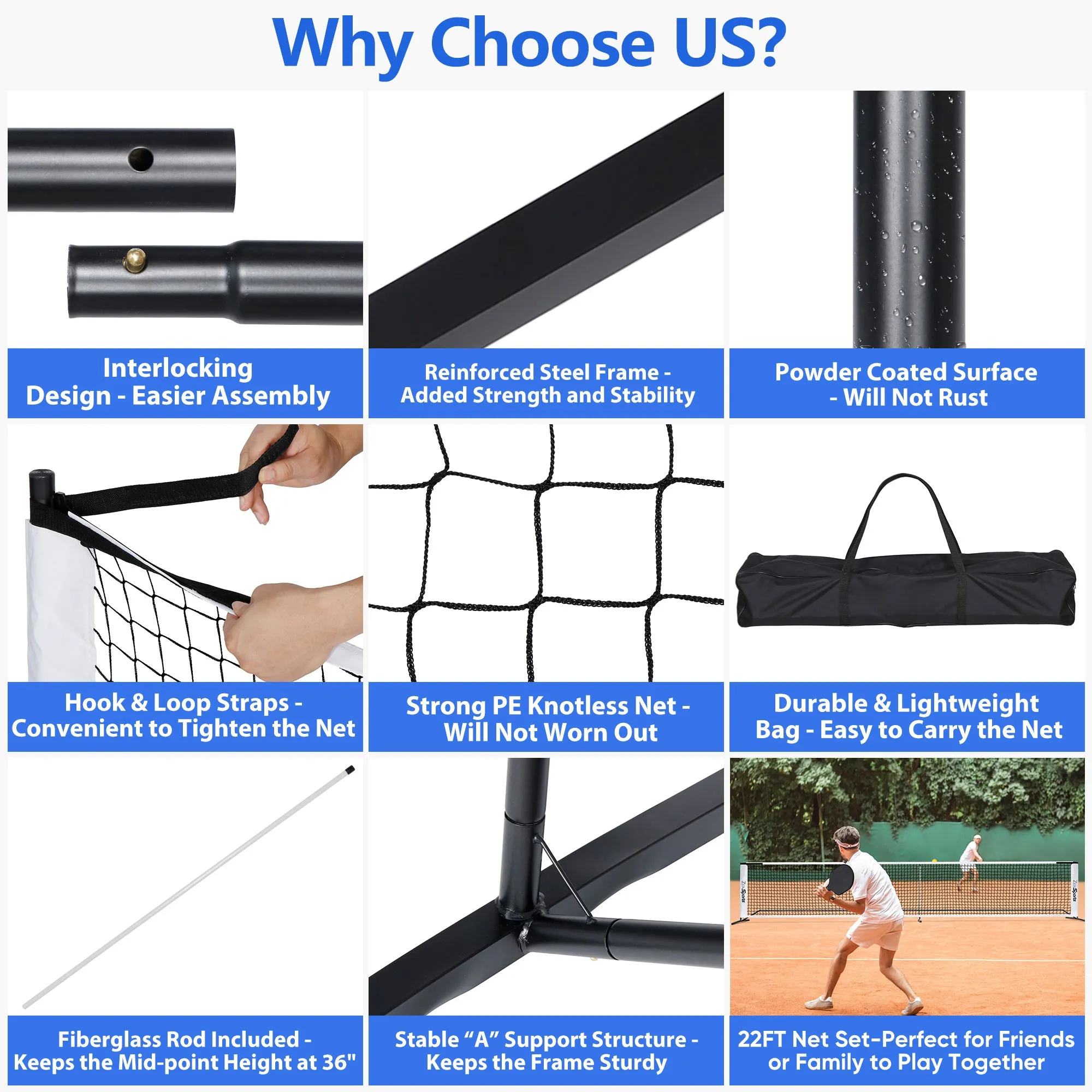 ZENY™ Portable Pickleball Net Set System with Metal Frame Stand，Including Carrying Bag